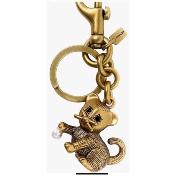 Coach Creatures Kitten Cat Keychain Bag Charm in Gold/Multi Brass NWT CC569 - Picture 5 of 6